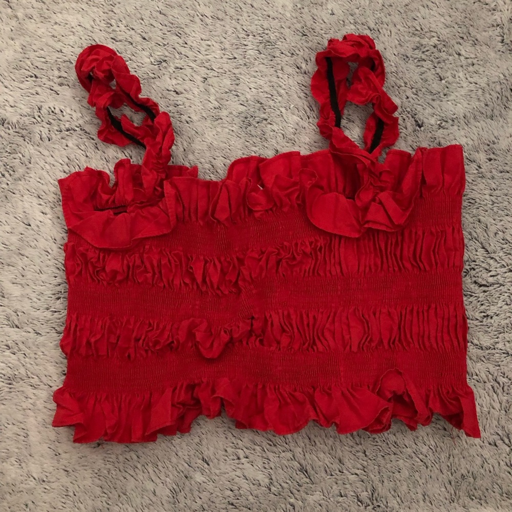 cute red ruffle crop top